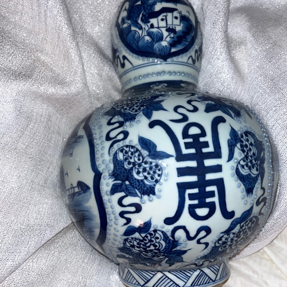 Vintage blue white double Gourd vase - Picture 3 of 8